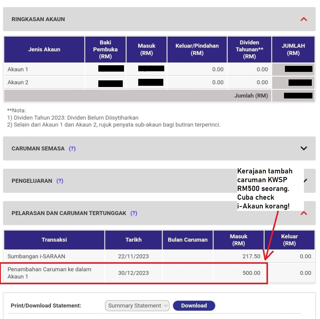 Caruman Tambahan RM500 Di Akaun 1 KWSP Semak Sekarang