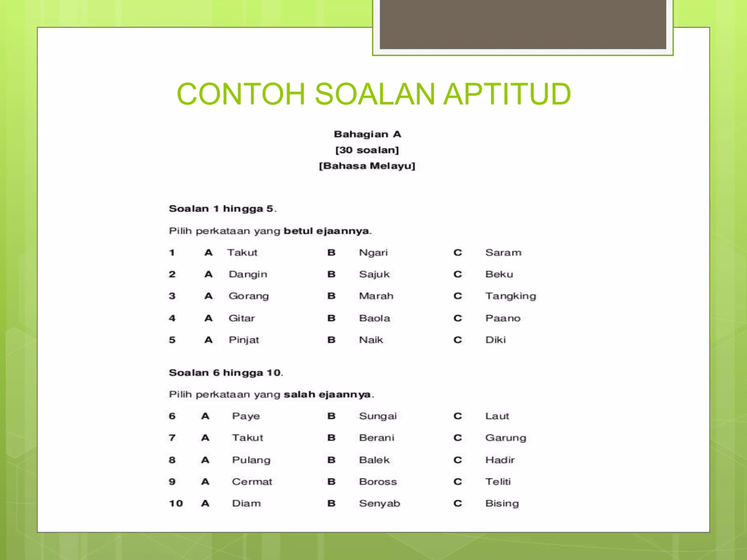 Pentaksiran Psikometrik Kpm Contoh Soalan Ujian Aptitud