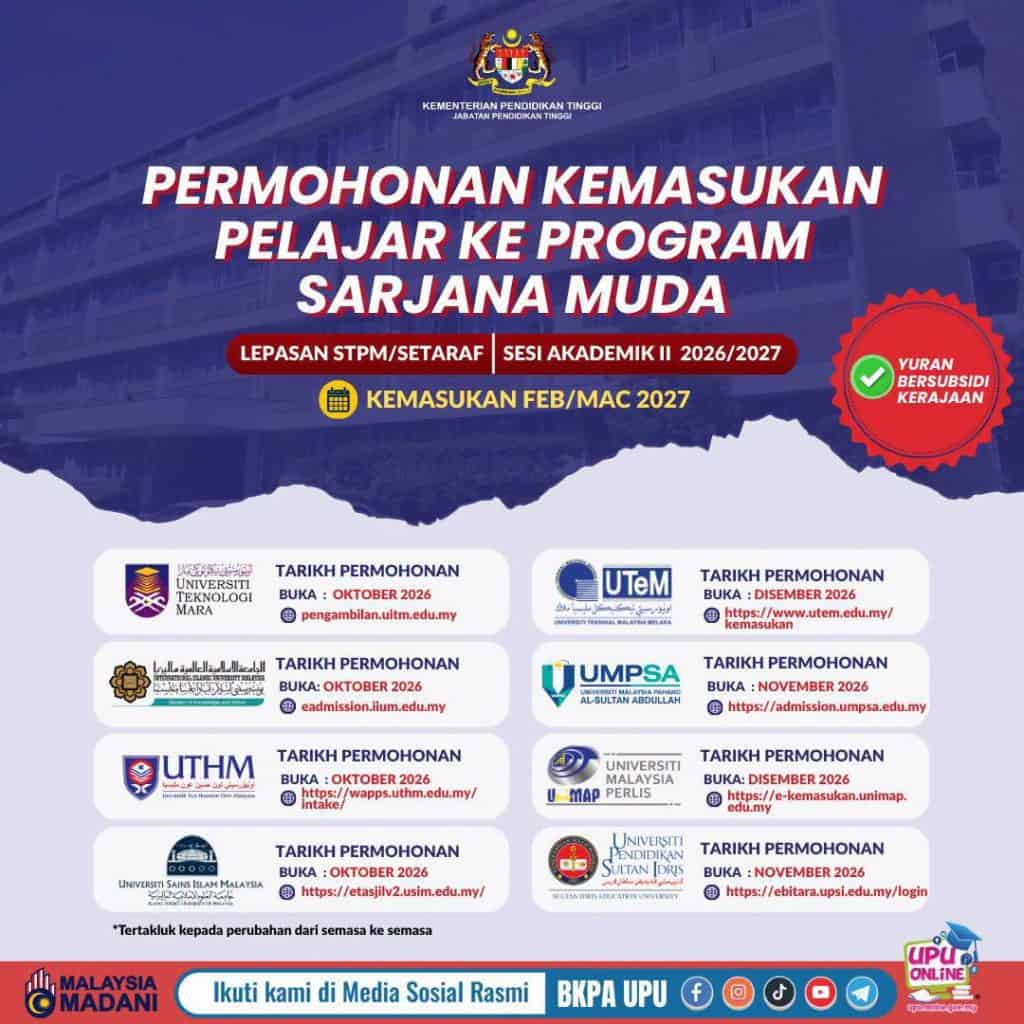 ambilan kedua upu lepasan stpm 2026