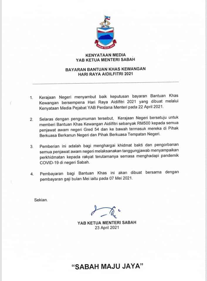 Sabah 2022 bantuan Sabah Baru