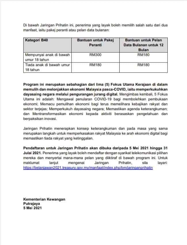 Pendaftaran Program Jaringan Prihatin B40 Rm300 Peranti Rm180 Data