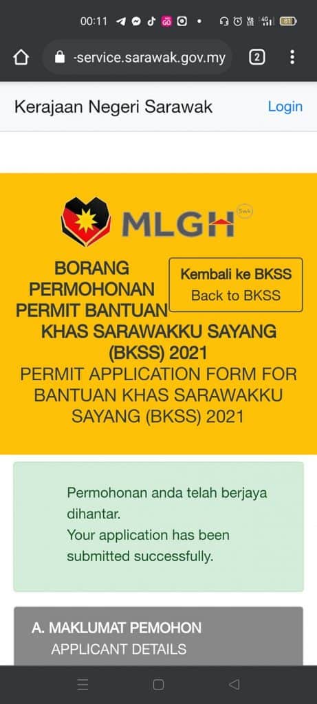 Bantuan daftar sayang sarawakku permohonan khas BKSS 8.0