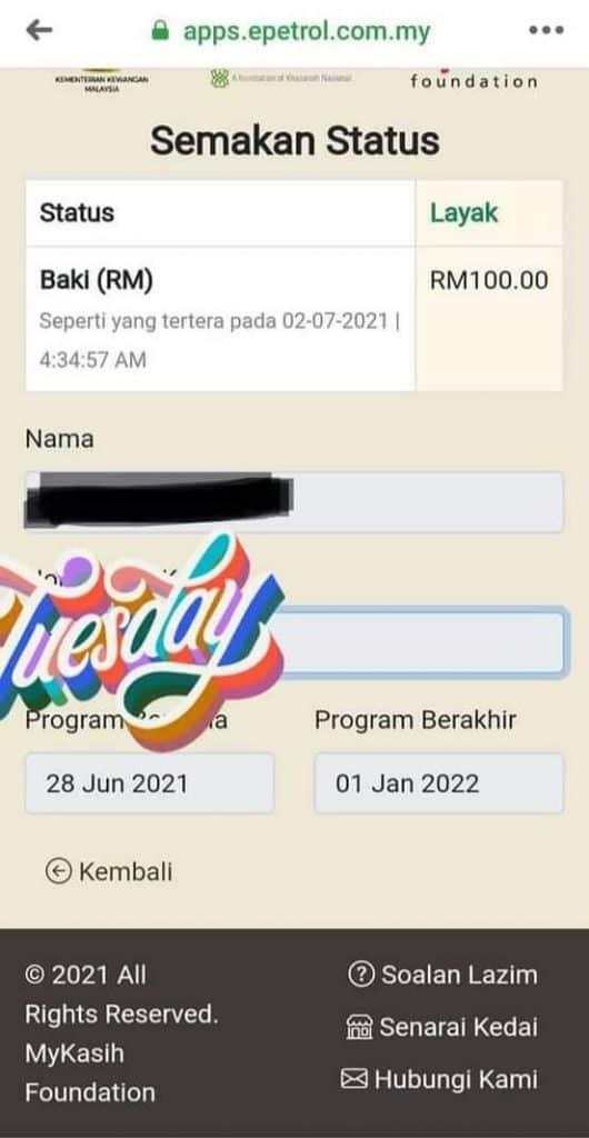 Permohonan e kasih 2021 online