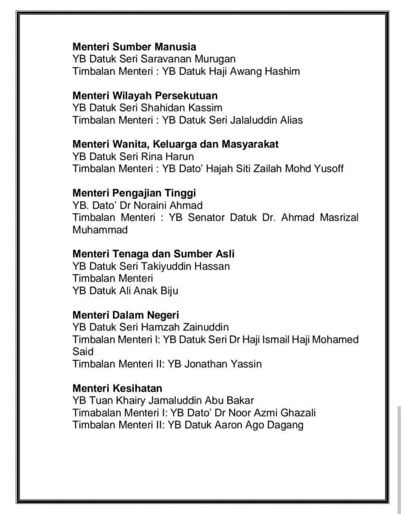Baru malaysia 2021 kabinet Senarai penuh