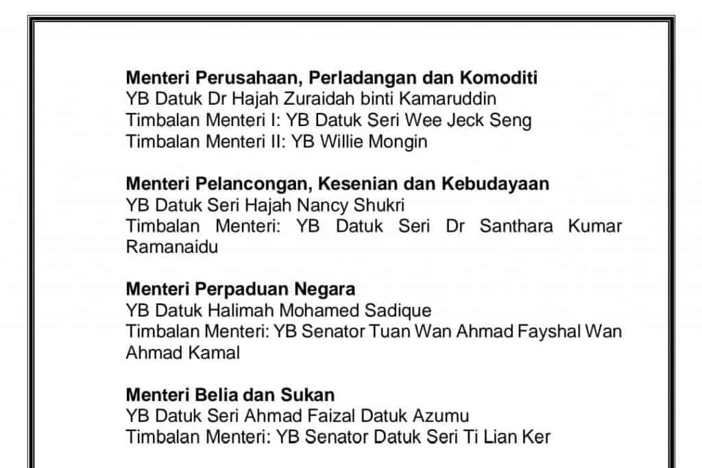Baru senarai nama kabinet Senarai Penuh
