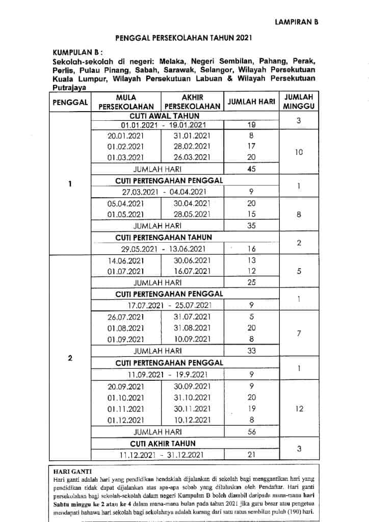 Kalendar Cuti Umum Cuti Sekolah Malaysia 2021