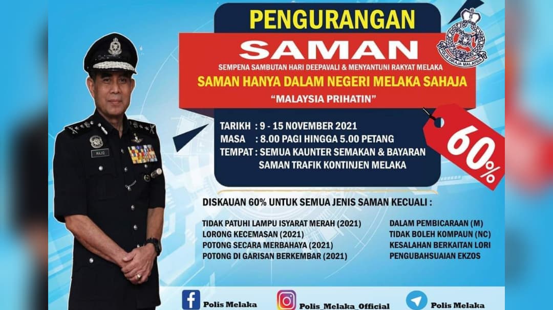 Diskaun Saman Trafik Pdrm 50 60 Bulan November 2021