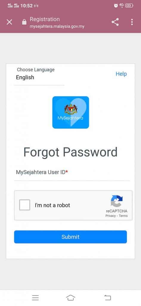 lupa password mysejahtera