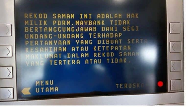 Cara Bayar Saman PDRM Melalui Mesin ATM Maybank