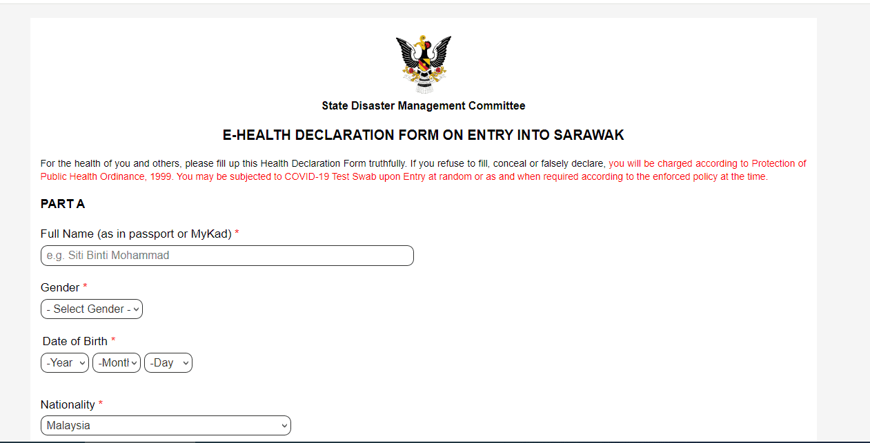 E health declaration form sabah