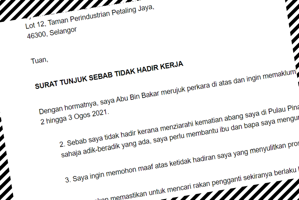 Contoh Surat Rasmi Tidak Hadir Kerja