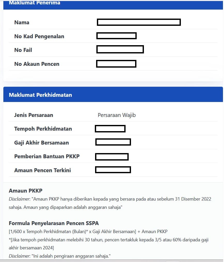 penyata pencen semakan kenaikan sspa mypesara