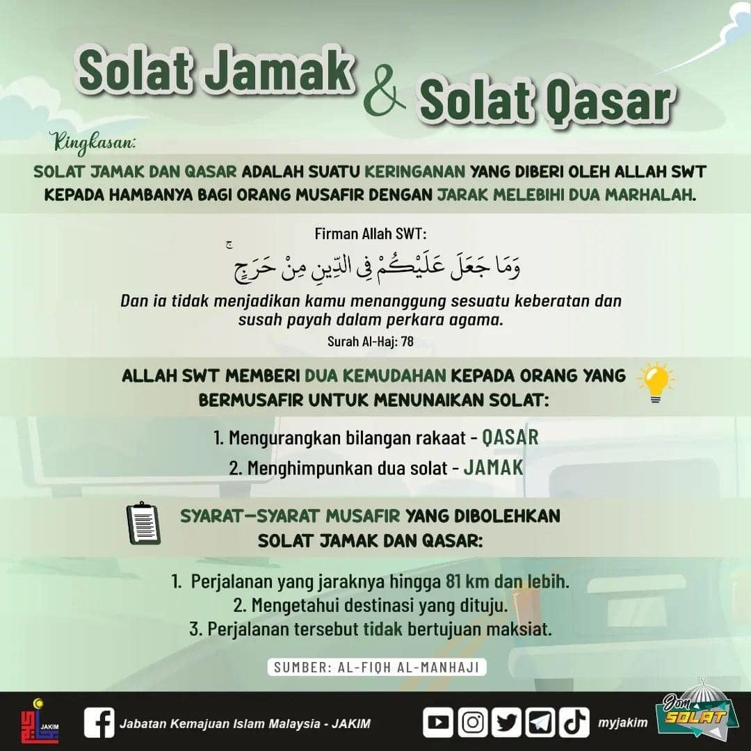 Solat Jamak Dan Qasar : Panduan, Syarat & Niat (JAKIM)