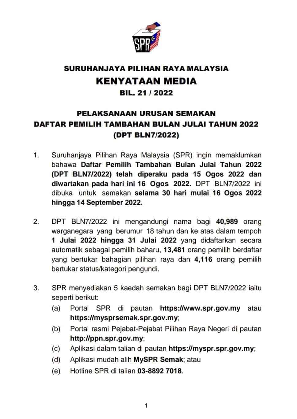 MySPR Semak - Semakan Daftar Pemilih / Pengundi SPR Online 2022