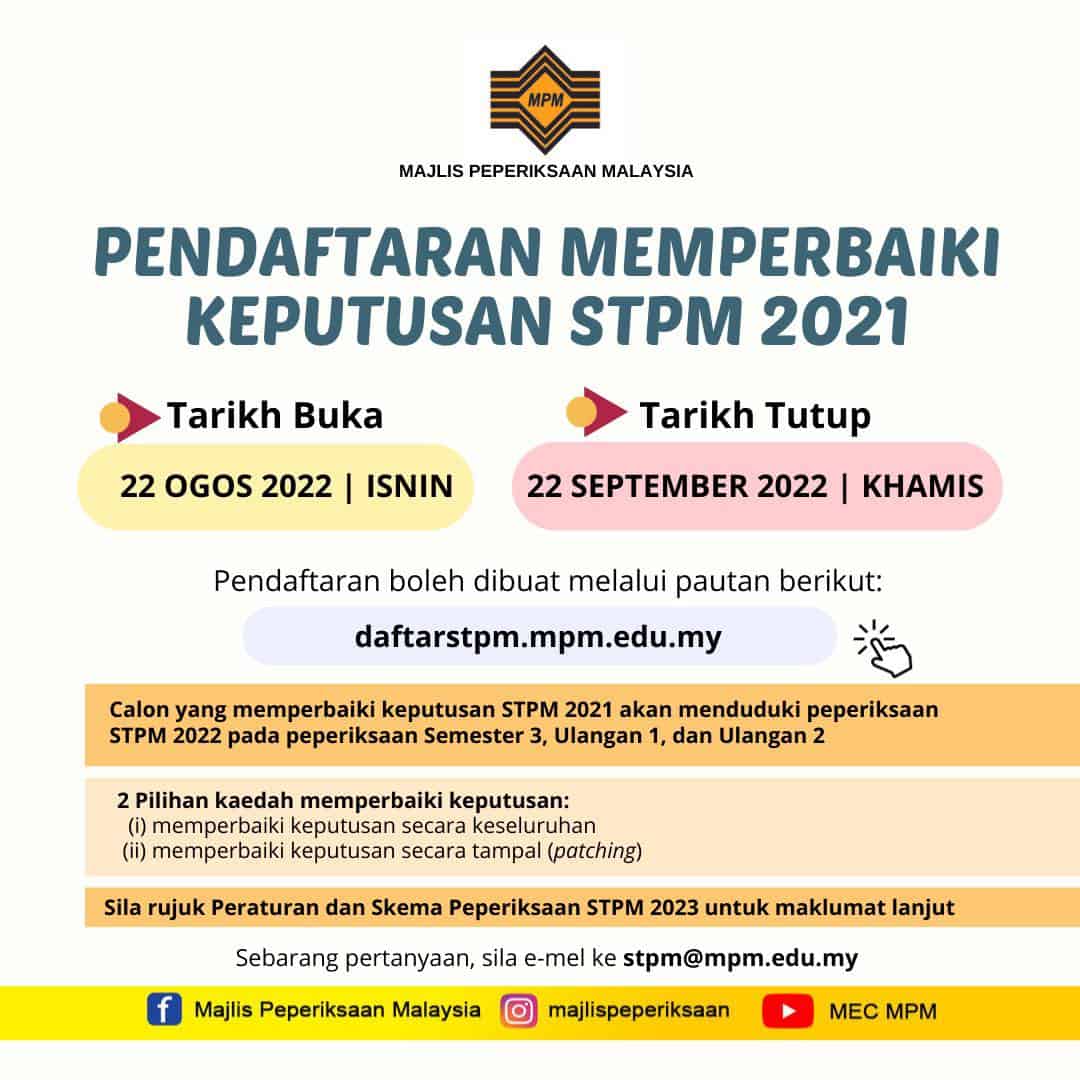 Pendaftaran Memperbaiki Keputusan STPM 2021 (Ulangan)