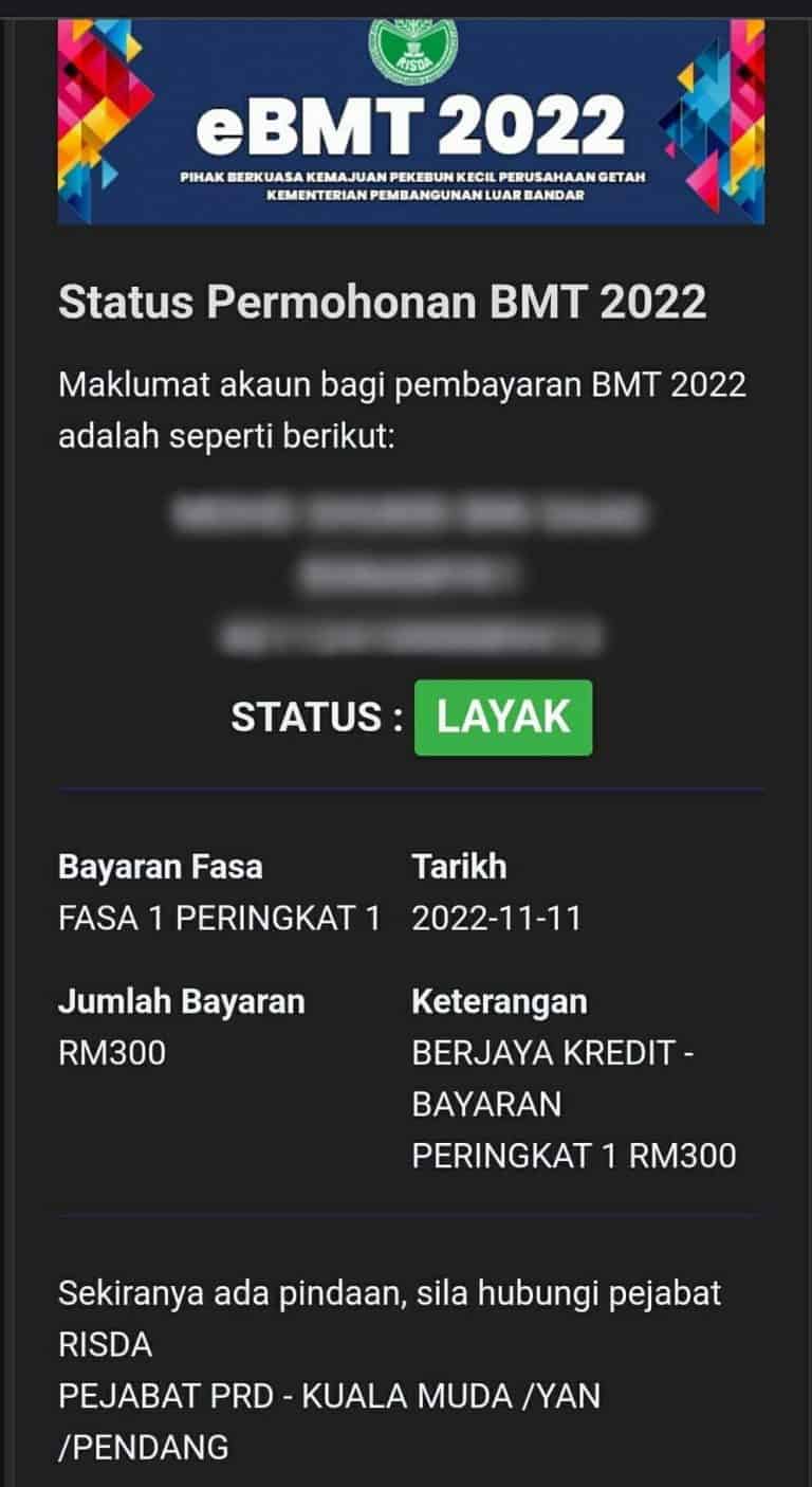 Semakan BMT RISDA (Bayaran Bantuan Musim Tengkujuh 2023)