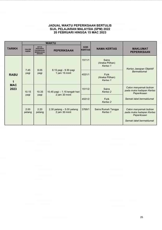 Spm 2024/25 Timetable - Tally Felicity