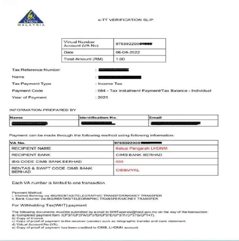 E TT Hasil Cara Buat Bayaran Cukai LHDN MyTax   Ett Nombor Va 768x777 