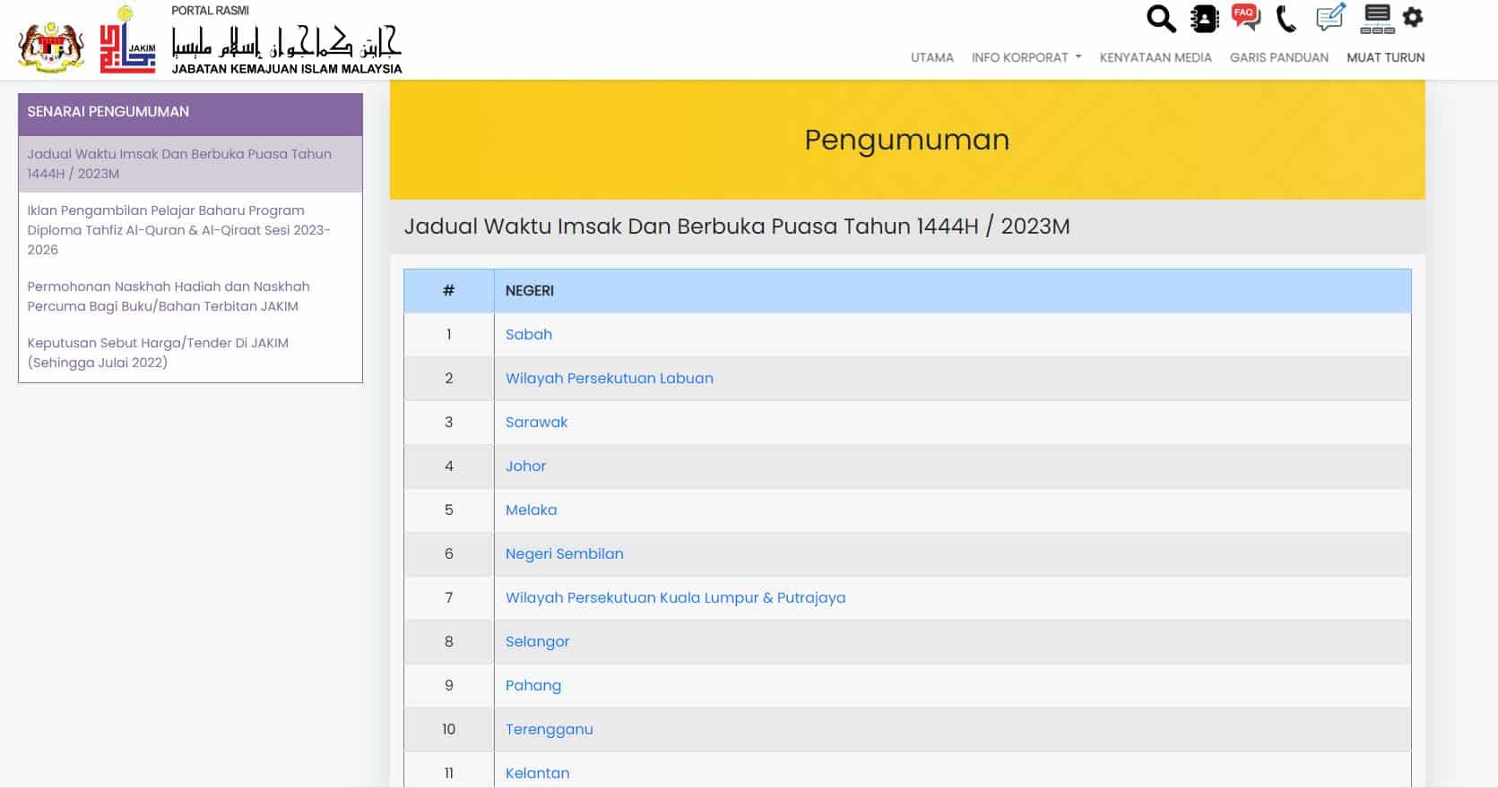 jadual waktu berbuka imsak malaysia 2023