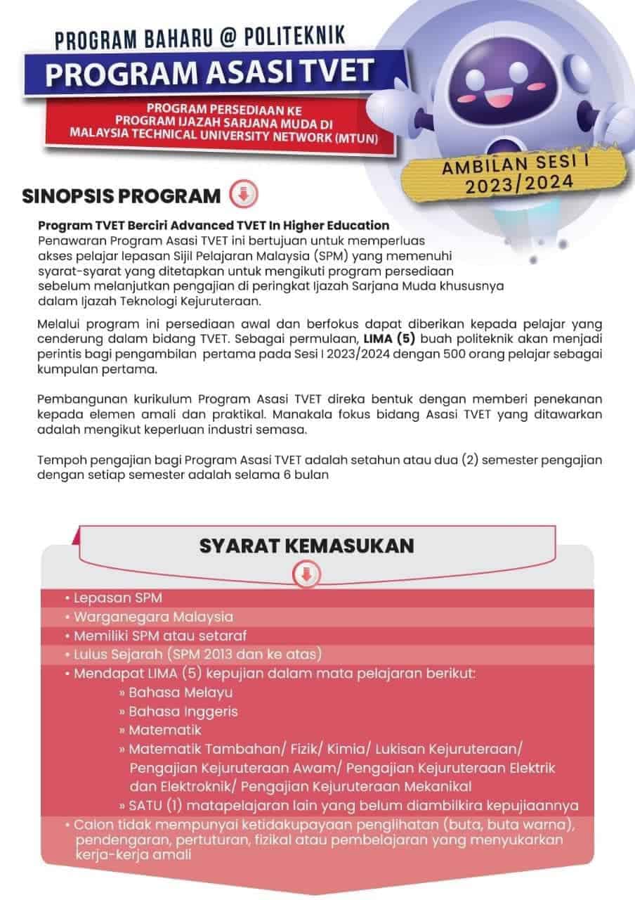 Program Asasi TVET 2023 - Syarat, Lokasi & Permohonan
