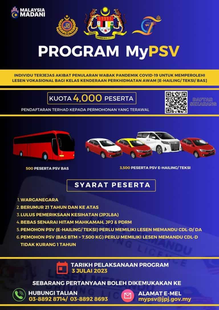 MyPSV 2023 - Permohonan Lesen PSV Percuma Untuk B40