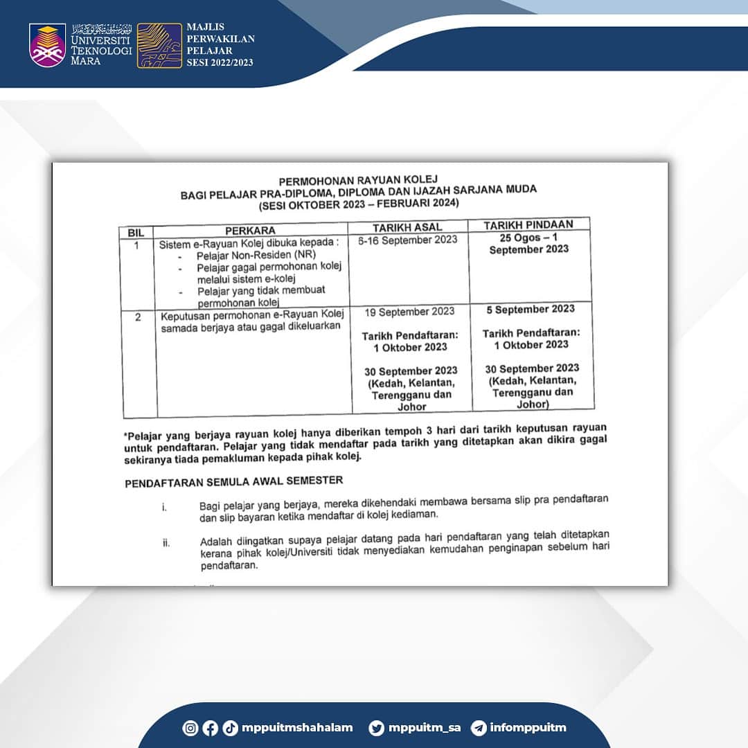 E Kolej Uitm Semakan Penempatan Kolej Kediaman And Rayuan