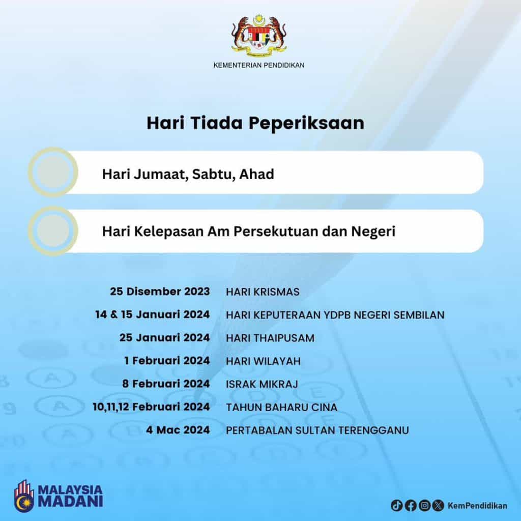 Terkini Jadual Waktu Peperiksaan SPM Tahun 2023 TCER.MY