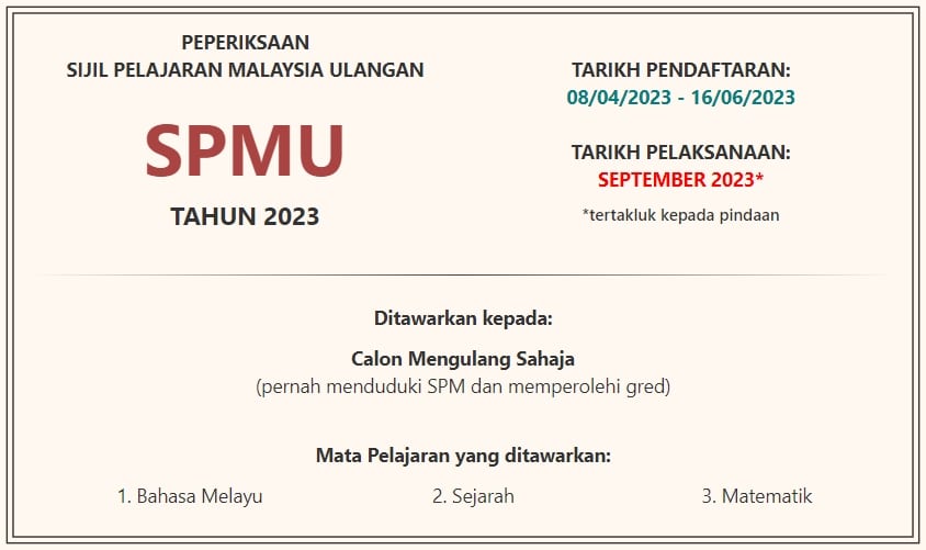 jadual SPMU 2023