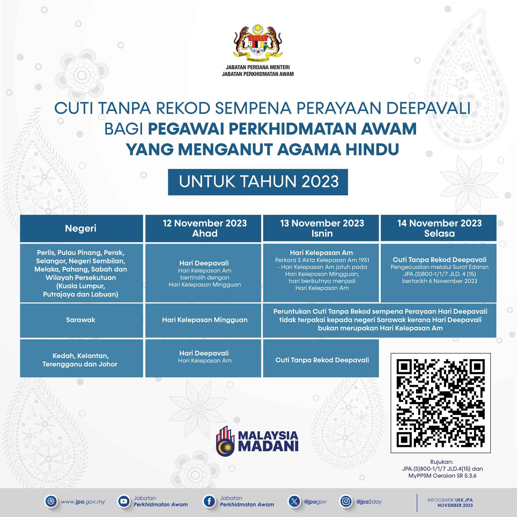 Cuti Deepavali 2023 & Cuti Sekolah Tambahan KPM