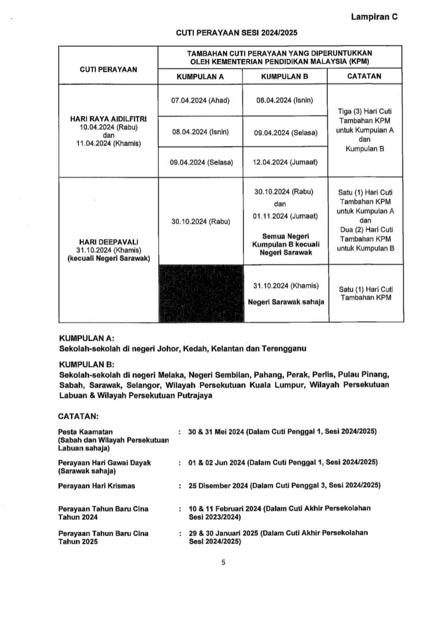 Takwim Cuti 2024 / 2025 & Kalendar Akademik Sekolah KPM