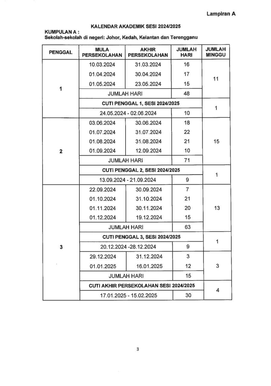 Takwim Cuti 2024 / 2025 & Kalendar Akademik Sekolah KPM