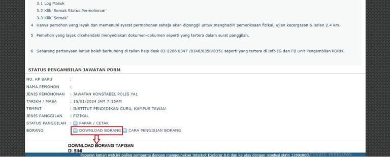 E-Pengambilan PDRM: Semakan Keputusan & Panggilan Ujian