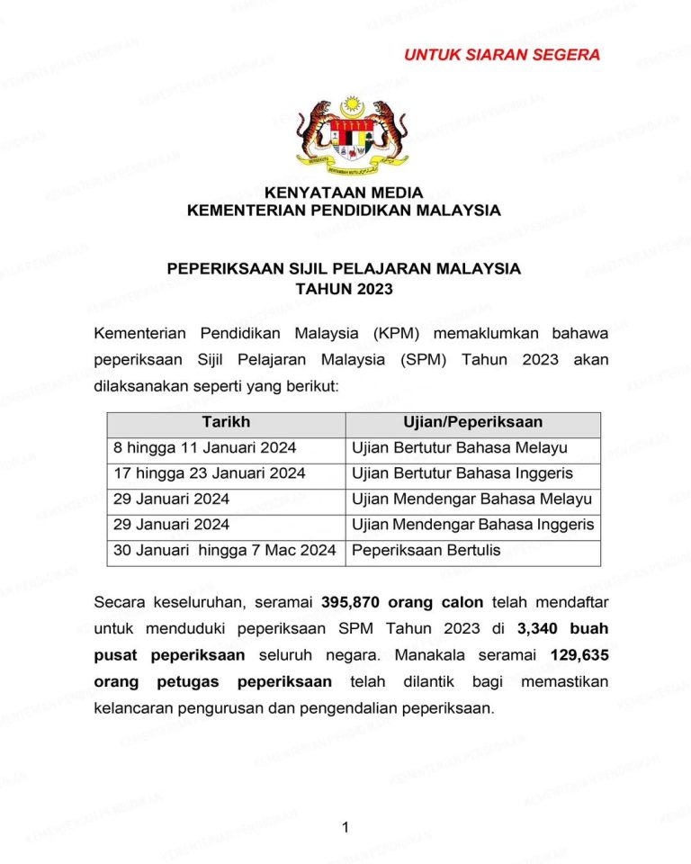 Tarikh & Jadual SPM 20232024 (Lembaga Peperiksaan Malaysia)