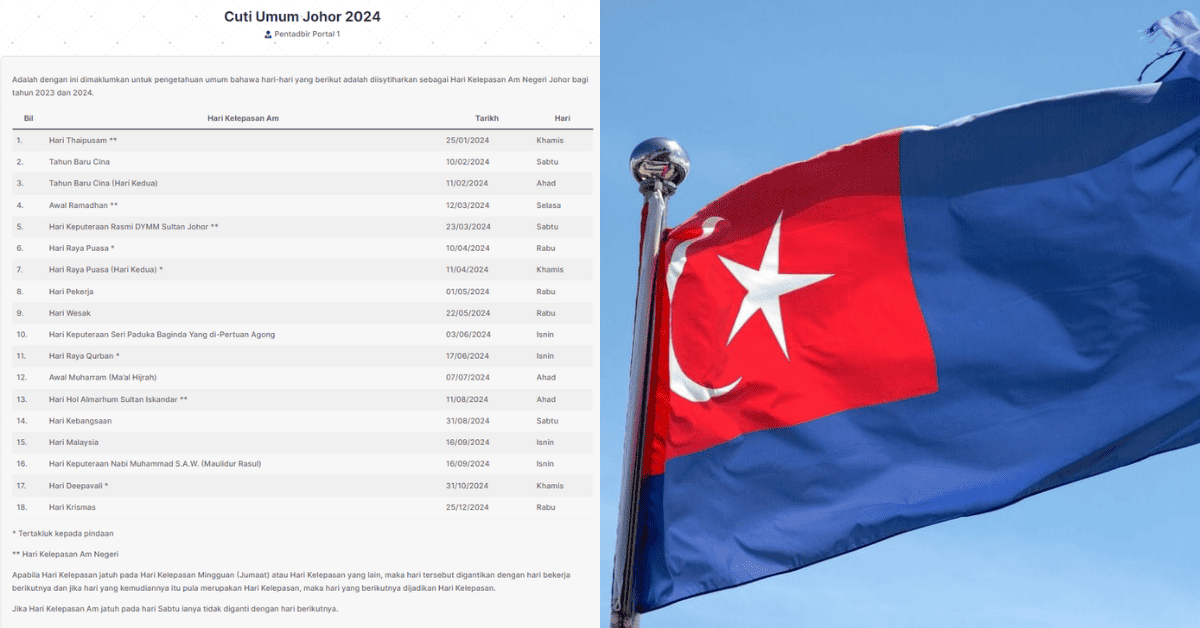 Cuti Umum Johor 2024: Hari Kelepasan Am & Cuti Sekolah