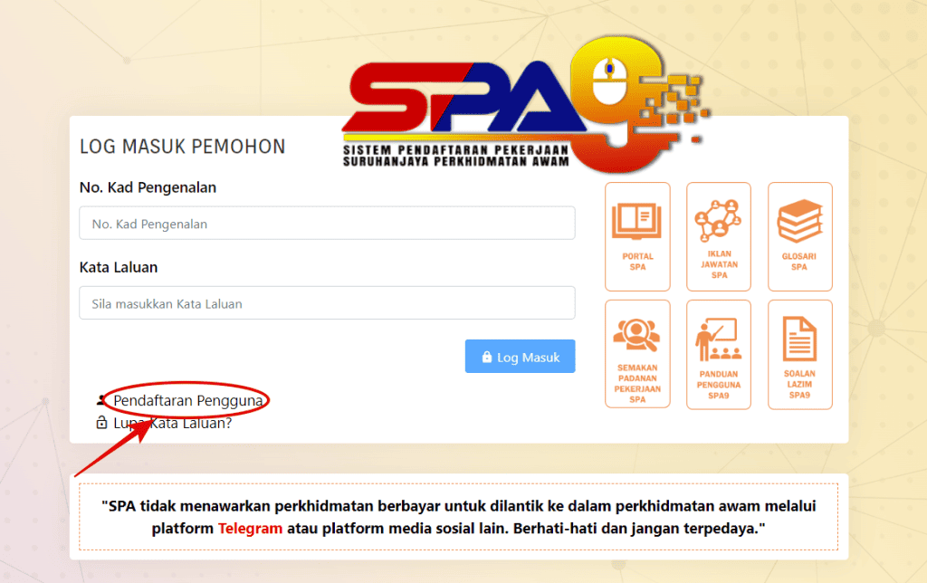 pendaftaran pengguna spa9