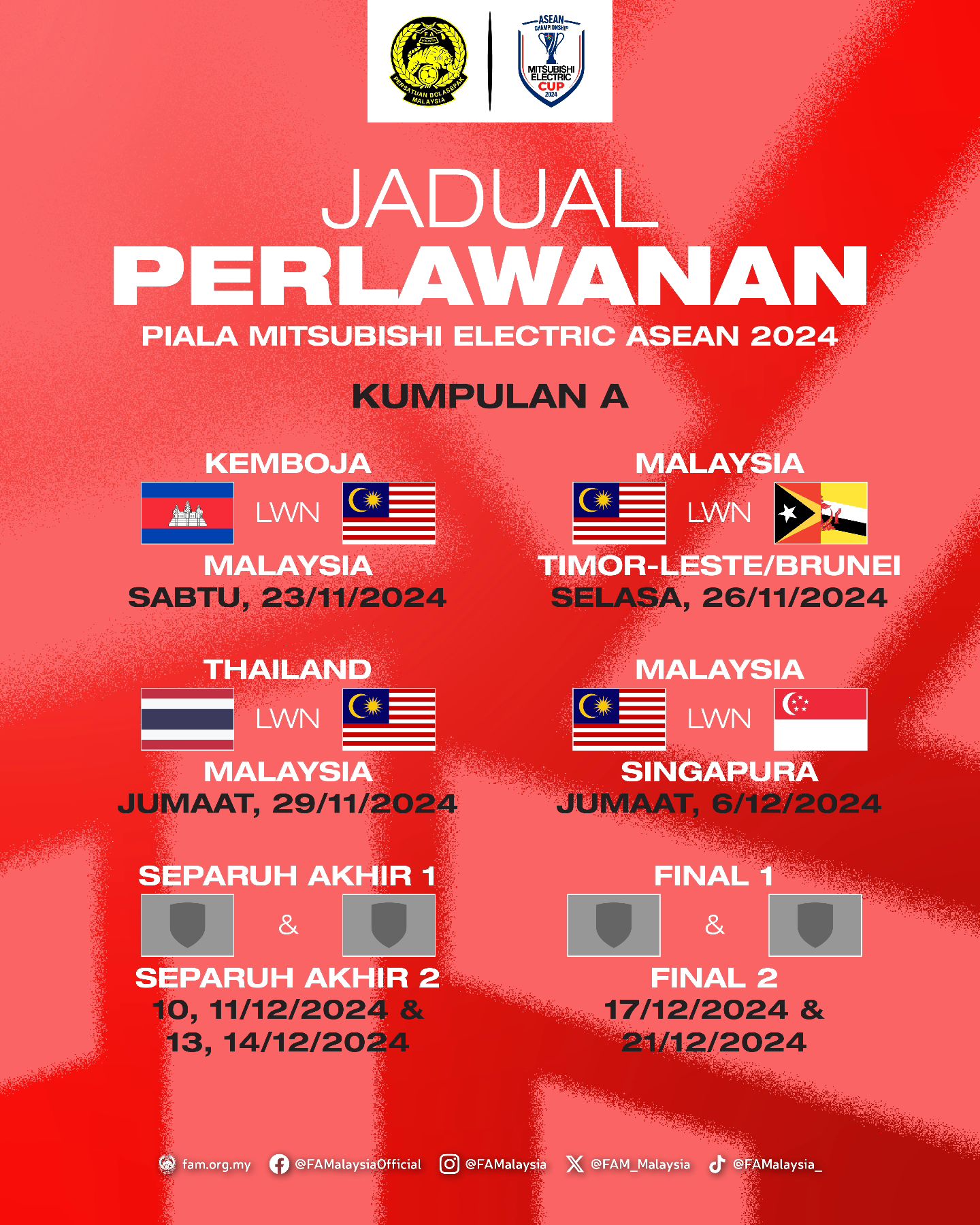 Piala Asean Mitsubishi Electric 2024: Keputusan, Jadual Perlawanan