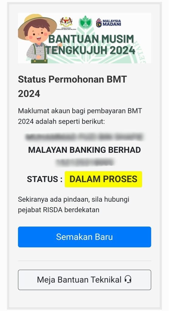 SEMAKAN BMT RISDA STATUS BAYARAN