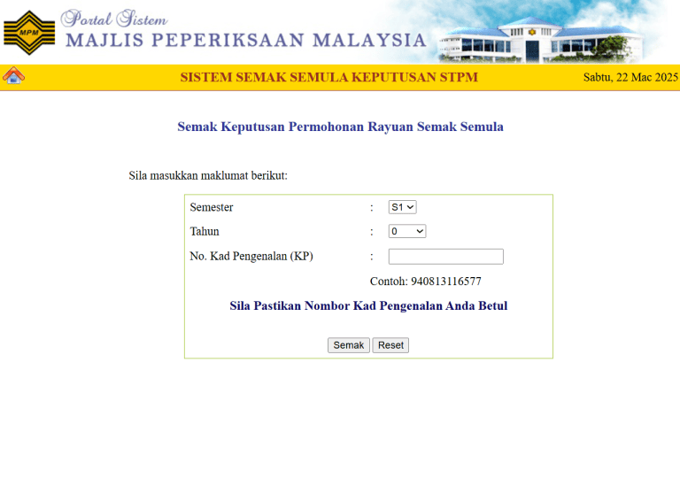 semakan rayuan semakan semula STPM