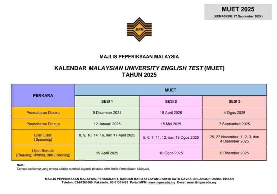 Pendaftaran MUET 2025: Semakan Tarikh Peperiksaan Terkini dan Keputusan ...