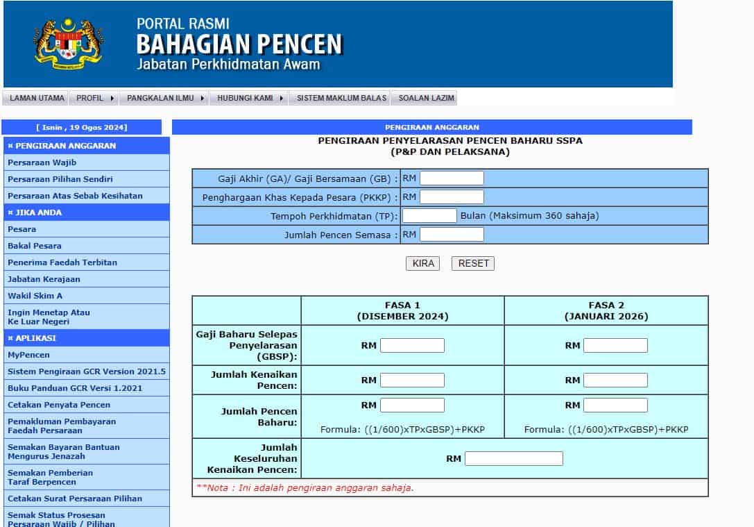 Kalkulator Pencen 2024 Pengiraan Kenaikan Pencen SSPA