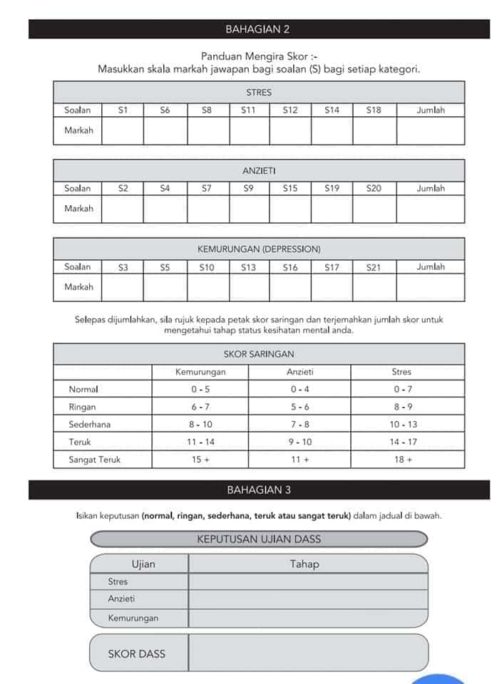 ujian kesihatan mental dass stres anxiety
