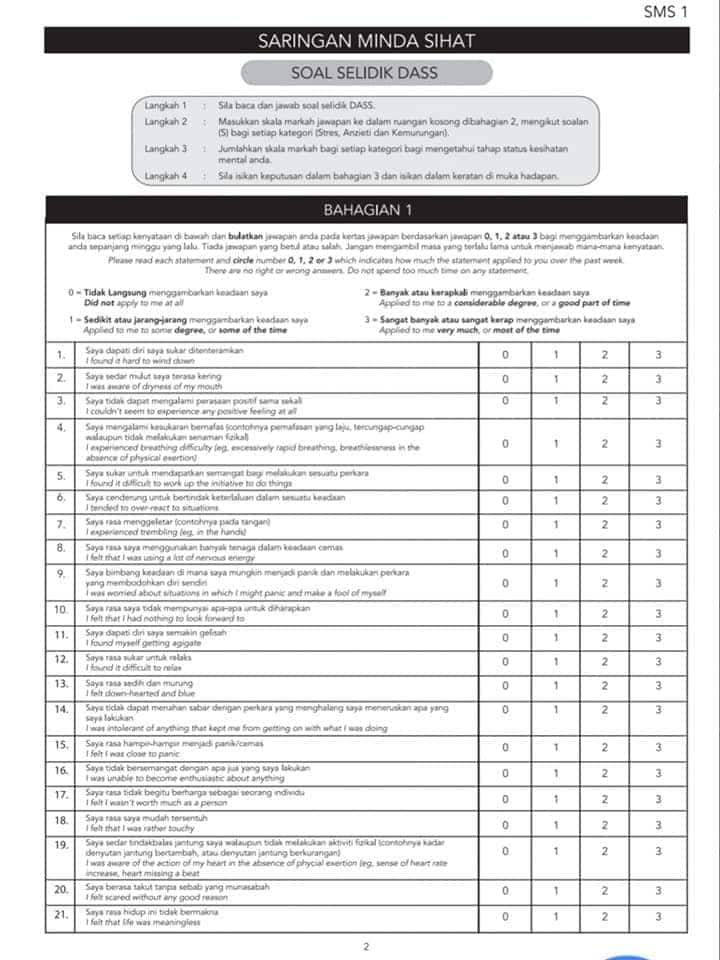 ujian kesihatan mental dass stres anxiety