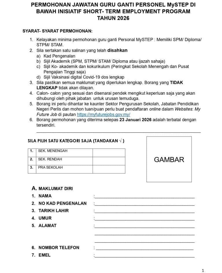 jawatan kosong guru ganti mystep