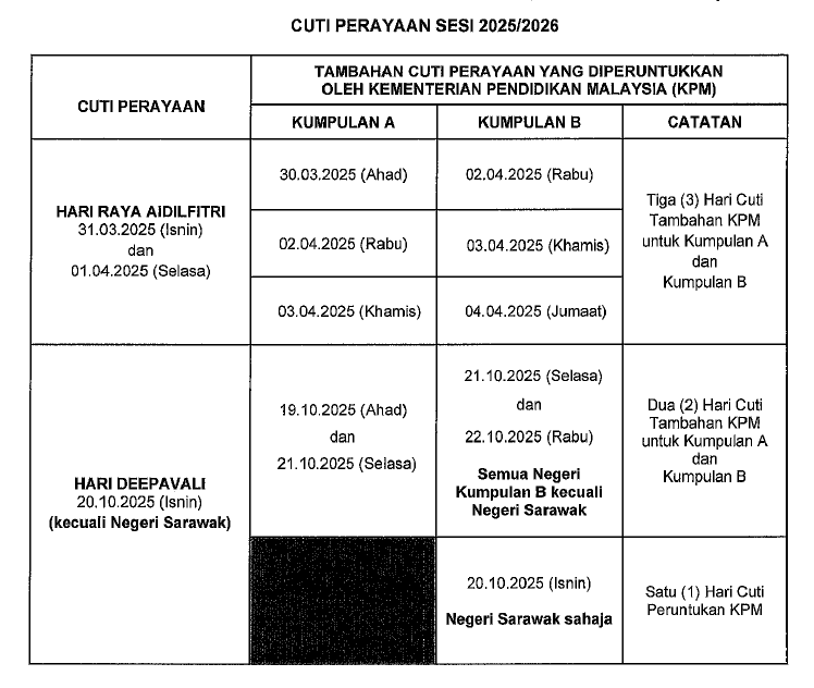 Cuti perayaan sesi 2025 / 2026