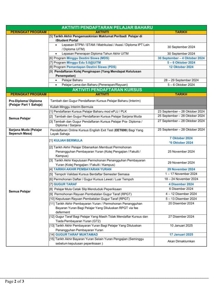 kalendar uitm terkini