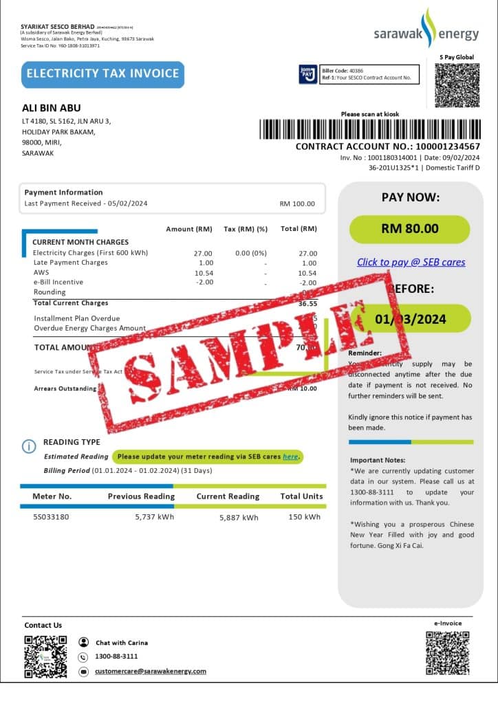 sarawak-energy-new bill bil elektrik sarawak energy