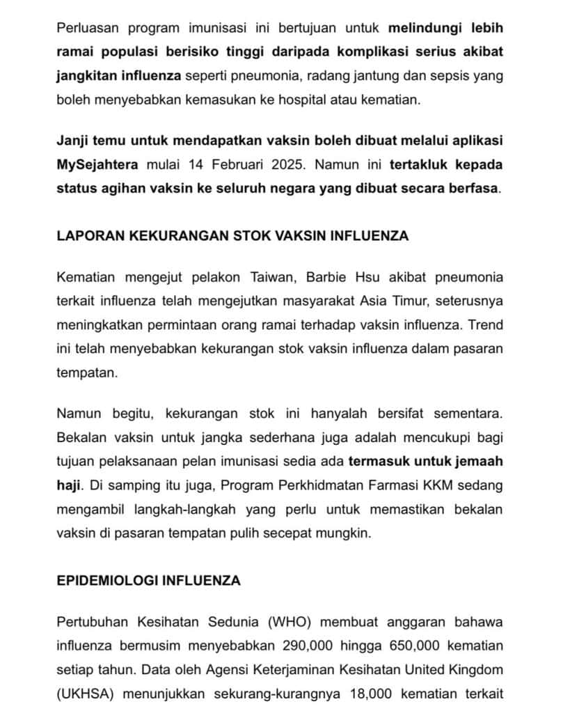 Program Imunisasi Influenza Kebangsaan