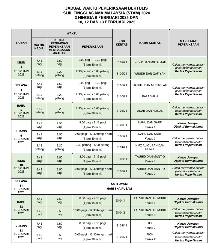 JADUAL STAM