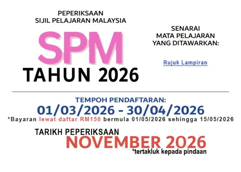 Spm L01 Pendaftaran SPM 2026 Calon Persendirian / SPM Ulangan (SPMU)
