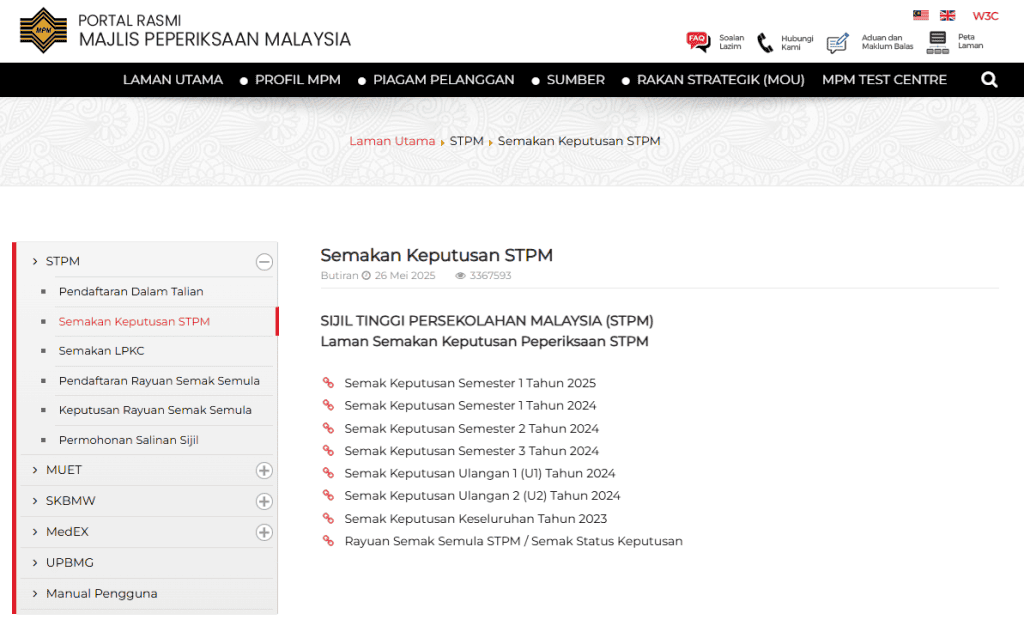 semakan keputusan stpm 2025